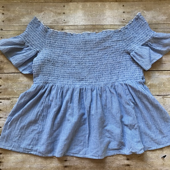 American Eagle Outfitters Tops - American Eagle Pinstripe Off The Shoulder Top